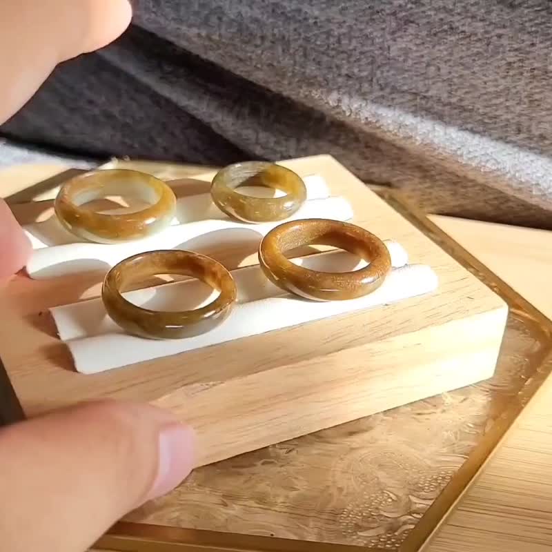 【亲翠】天然翡翠 冰红翡咖啡巧克力色手指镯7.5号14号13.5号戒圈 - 戒指 - 玉石 多色