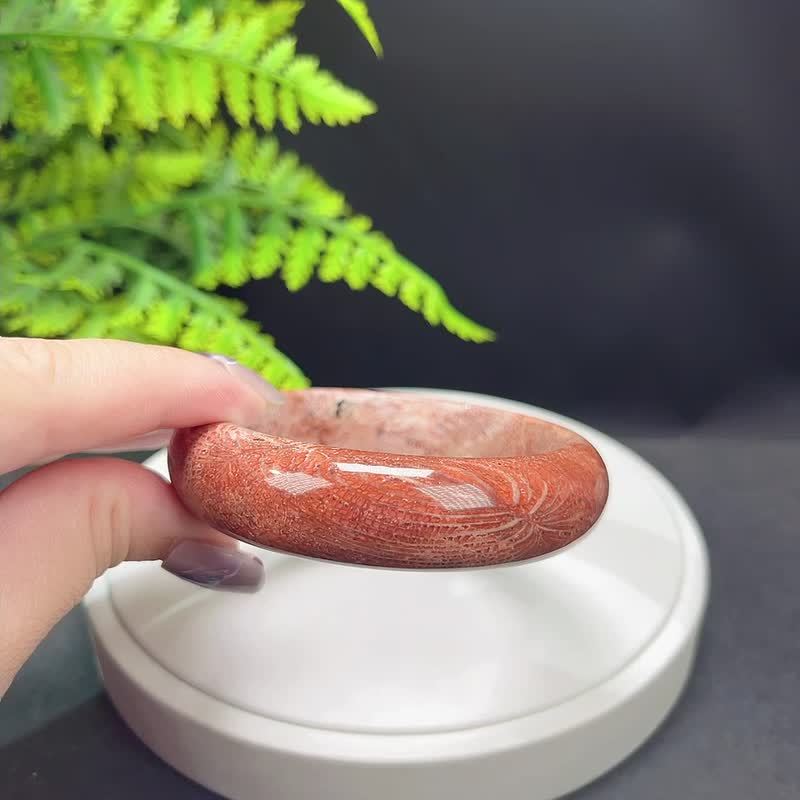 优质精选珊瑚玉手镯 61MM 冰润高瓷深橘红 永生花凤尾纹 吉祥财富 - 手链/手环 - 半宝石 