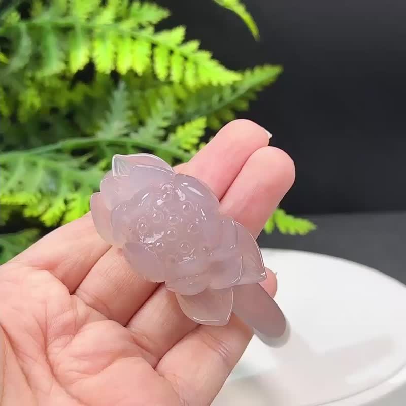 优质 烟紫玛瑙手镯 59MM 高冰净体起刚 手雕立体莲花 扭扭波浪款 - 手链/手环 - 半宝石 