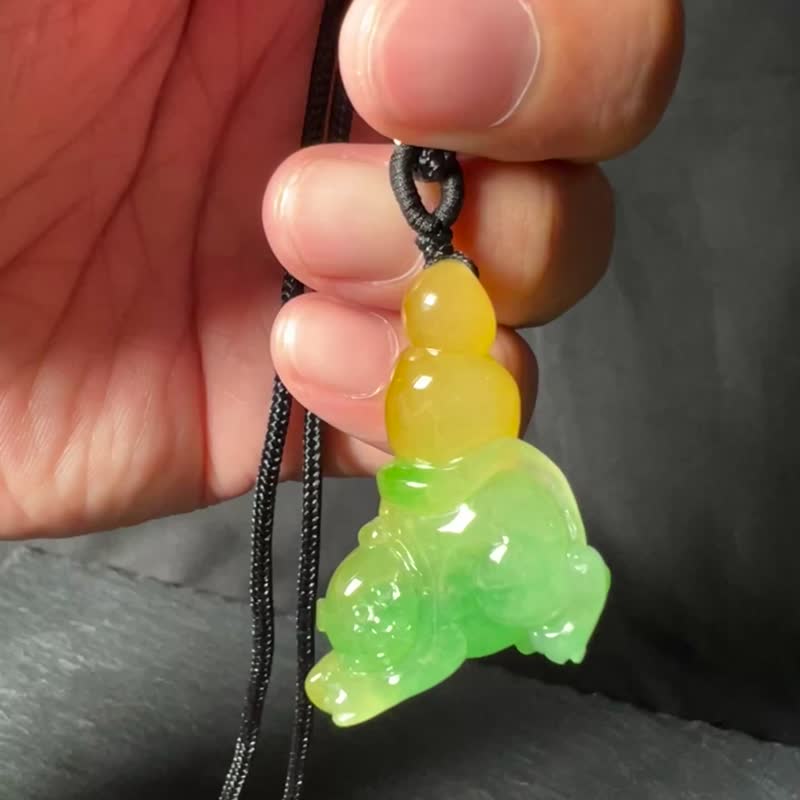 黄加绿 | 冰三彩欢喜福禄坠 - 项链 - 玉石 黄色