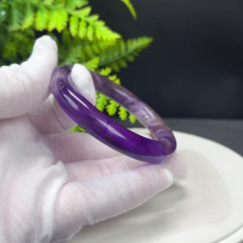 精品 紫色兔毛水晶手镯 51+MM 冰透星光闪片 紫水晶圆条 热情活力 - 手链/手环 - 水晶 紫色