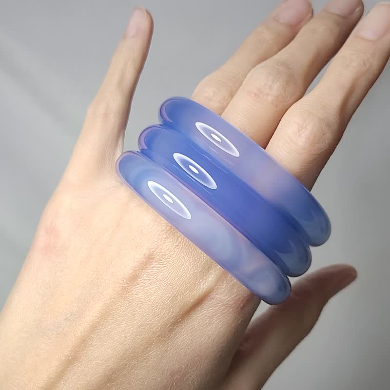 冰种 蓝玉瓍 富贵 叮当镯 玉振金声 招财 3只一组 手镯 17cm 单品 - 手链/手环 - 宝石 蓝色