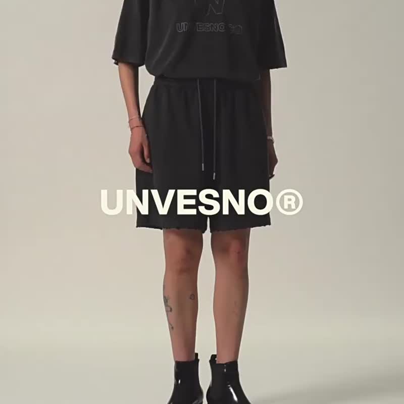 Unvesno (UN) 重磅洗旧磨边运动休闲刺绣短套装卫裤  TR-3183 - 女装短裤 - 棉 