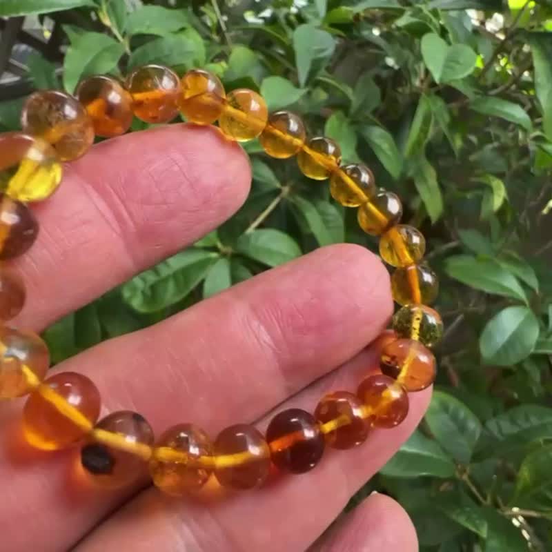 Baltic Amber 天然琥珀 波罗的海 金珀 8mm 手链 非二代琥珀 附证 - 手链/手环 - 半宝石 金色