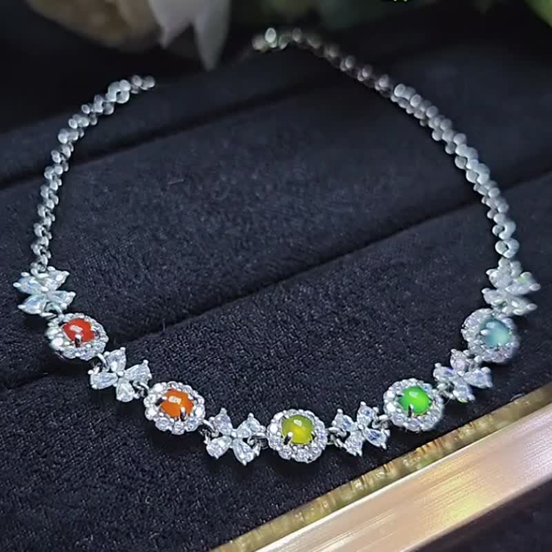 |幸运彩虹仙女|A货翡翠冰玻多宝彩虹蛋3mm纯银镀18k仙气手链 - 手链/手环 - 玉石 