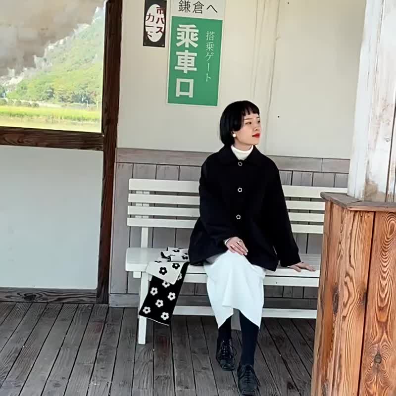 黑色 方領復古日系寬松棉服 冬季夾棉保暖外套 - 女装休闲/机能外套 - 其他人造纤维 黑色